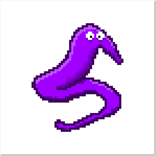 Purple Fuzzy Worm On A String Meme Pixel Art Wall Art by YourGoods